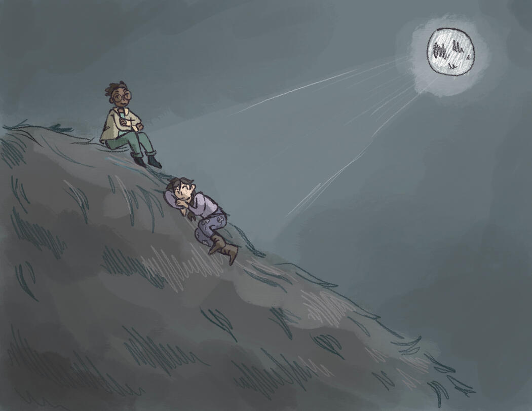 Painting of the moon over the ocean.